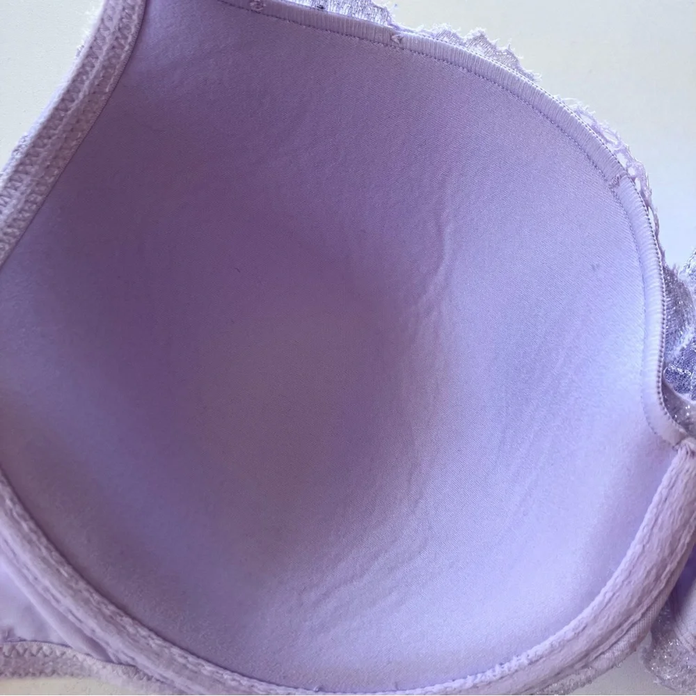 Victoria's Secret Lavender Floral Lace Rhinestone Push Up Bra 38C Shimmer Lilac - Picture 11 of 15